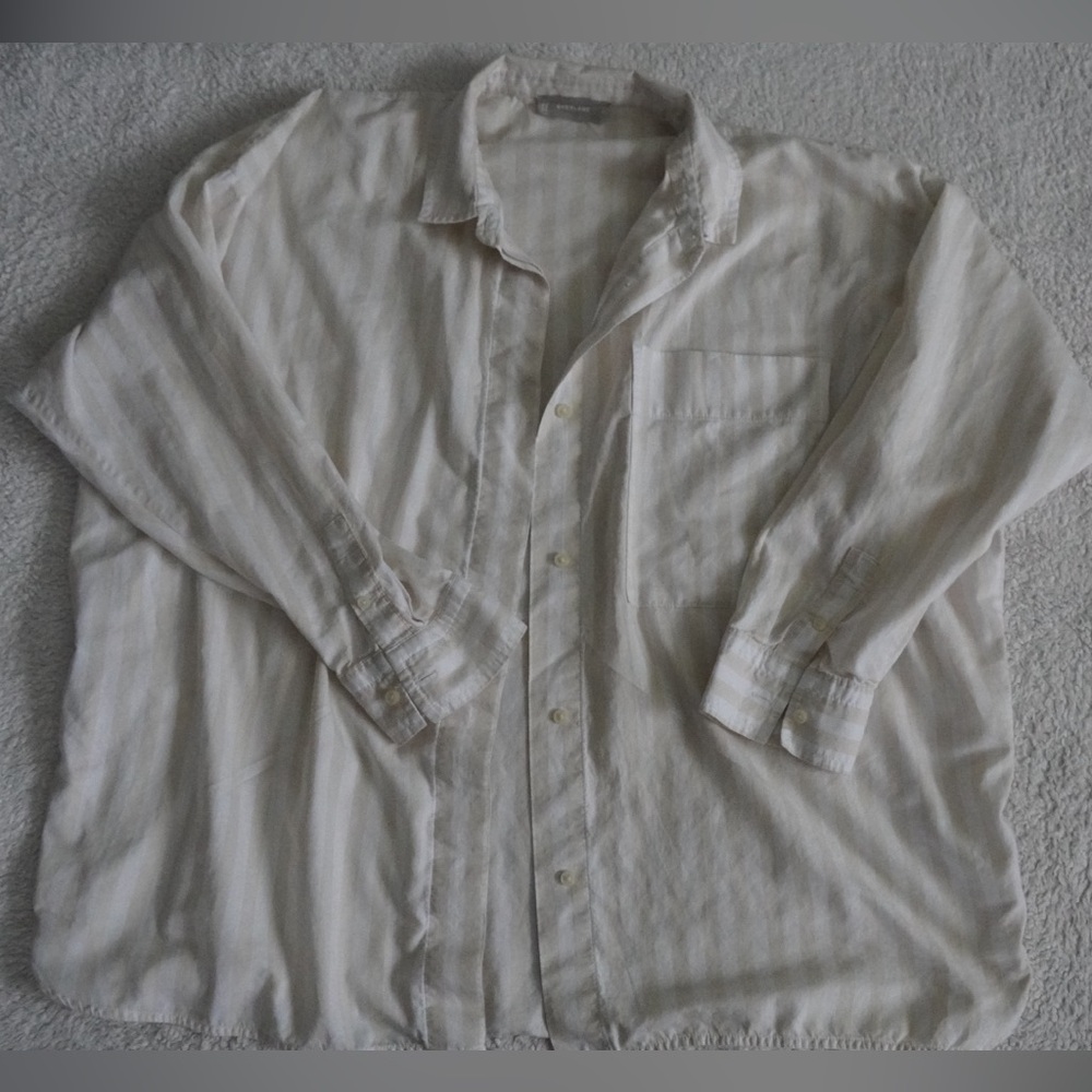 Everlane Striped Cream Button-Up Shirt 100% Cotton